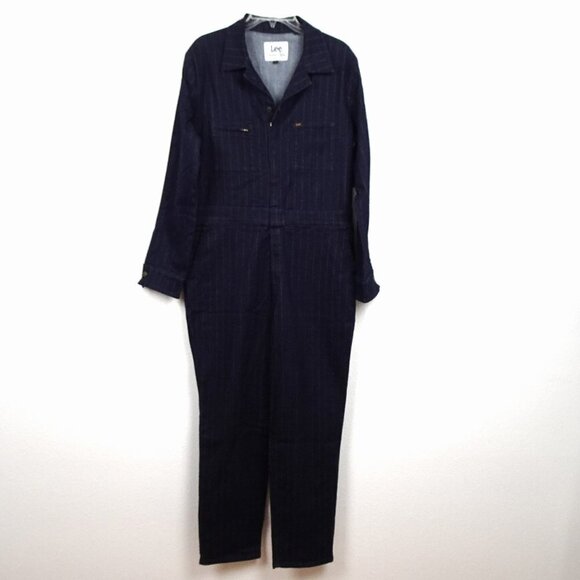 Lee Union-Alls Coverall Jumpsuit Women's Size M Blue Metallic Pinstripe - Picture 1 of 14